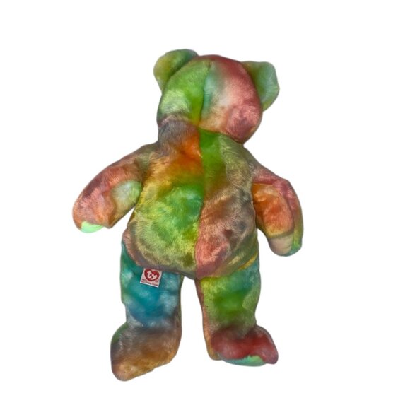 Ty Beanie Buddies Collection Peace Bear Plush 1999 14” Tie Dye Smoke-Free Home - Picture 10 of 13